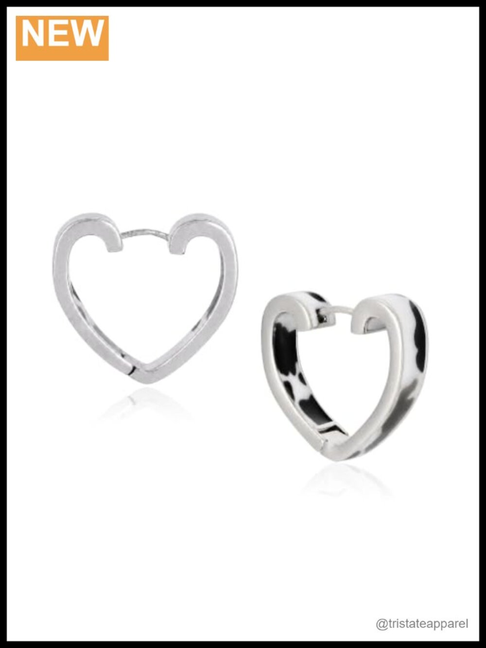 Cow Print Heart Drop Hoop Earrings Oxidized Silver Western Jewelry
